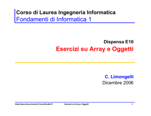 Fondamenti di Informatica 1 Esercizi su Array e Oggetti