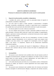 COMITATO CORPORATE GOVERNANCE Principi