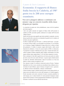 Economia: il rapporto di Banca Italia boccia la Calabria, al 198