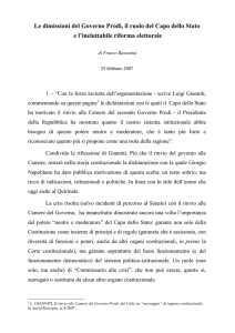 Le dimissioni del Governo Prodi, il ruolo del Capo dello Stato e l