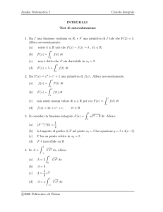 Analisi Matematica I Calcolo integrale INTEGRALI Test di