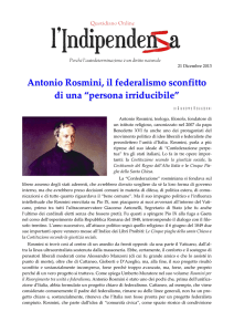 Antonio Rosmini, il federalismo sconfitto di una “persona irriducibile”