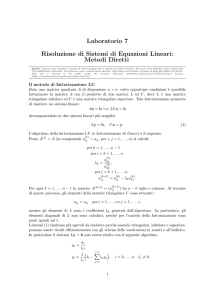 Laboratorio 7 Risoluzione di Sistemi di Equazioni Lineari: Metodi