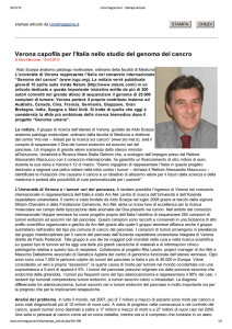 Verona capofila per l`Italia nello studio del genoma del cancro