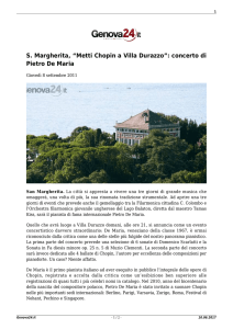S. Margherita, “Metti Chopin a Villa Durazzo”: concerto di Pietro De
