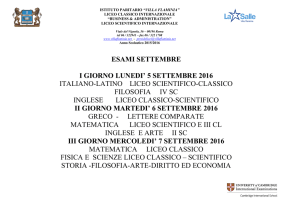 ESAMI SETTEMBRE I GIORNO LUNEDI` 5 SETTEMBRE 2016