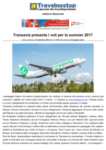 Transavia presenta i voli per la summer 2017