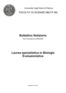 Bollettino Notiziario Laurea specialistica in Biologia Evoluzionistica