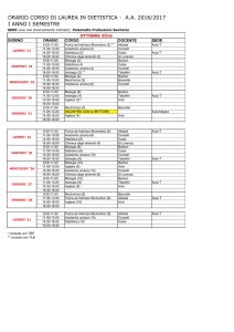 ORARIO CORSO DI LAUREA IN DIETISTICA