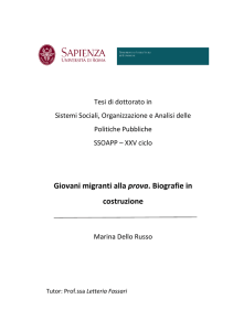 G iovani m igranti al costr lla prova. ruzione . Biografi ie in