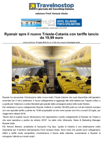 Ryanair apre il nuovo Trieste-Catania con tariffe