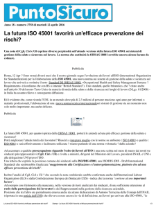 La futura ISO 45001 favorirà un`efficace prevenzione