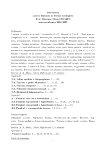 Matematica Laurea Triennale in Scienze Geologiche Prof. Giuseppe