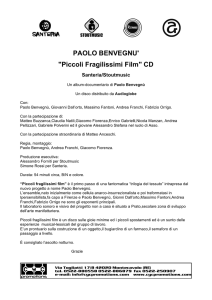 PAOLO BENVEGNU` "Piccoli Fragilissimi Film" CD - Indie-eye