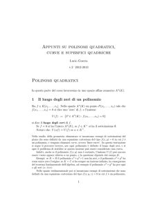 Appunti su polinomi quadratici, curve e superfici quadriche Polinomi