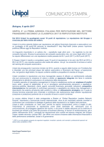Unipol e` la prima azienda italiana per reputazione
