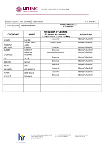 COGNOME NOME TIPOLOGIA STUDENTE (Erasmus, Accademia