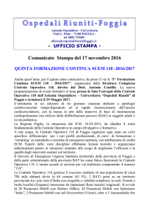 UFFICIO STAMPA - Comunicato Stampa del 17 novembre 2016