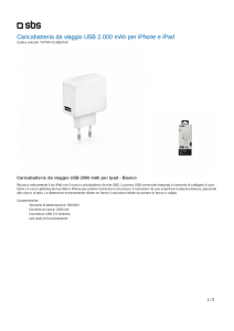 Caricabatteria da viaggio USB 2.000 mAh per iPhone e iPad