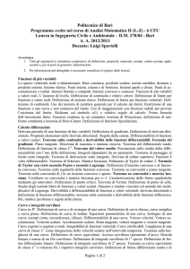 Programma del corso di Analisi Matematica 2