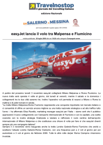 easyJet lancia il volo tra Malpensa e Fiumicino