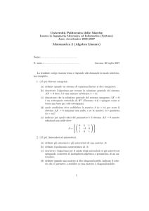 Universit`a Politecnica delle Marche Matematica 2 (Algebra Lineare)