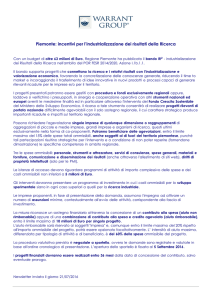 Piemonte: incentivi per l`industrializzazione dei risultati della Ricerca