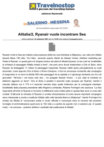 Alitalia/2, Ryanair vuole incontrare Sea