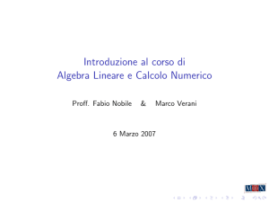 Introduzione al corso di Algebra Lineare e Calcolo Numerico
