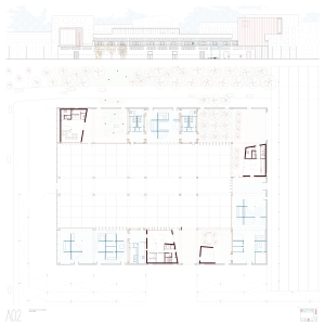 Pianta piano terra e prospetto scala 1:200