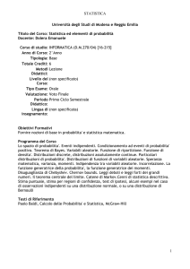 STATISTICA 1 Università degli Studi di Modena e Reggio Emilia