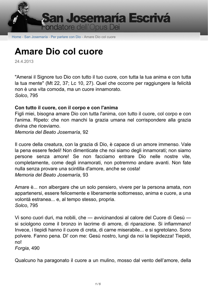 Amare Dio Col Cuore San Josemaria Escriva