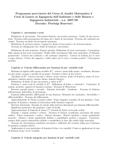 Programma provvisorio del Corso di Analisi Matematica 2