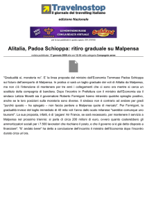 Alitalia, Padoa Schioppa: ritiro graduale su Malpensa