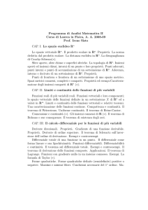Programma di Analisi Matematica II Corso di Laurea in Fisica, A. A.