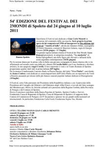 54` EDIZIONE DEL FESTIVAL DEI 2MONDI di Spoleto dal 24 giugno