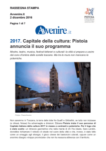 2017. Capitale della cultura: Pistoia annuncia il suo programma