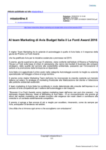 Al team Marketing di Avis Budget Italia il Le Fonti Award 2016