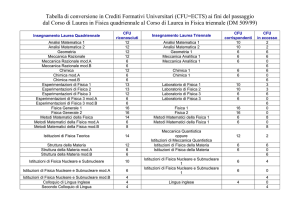 Tabella di conversione in Crediti Formativi Universitari (CFU=ECTS