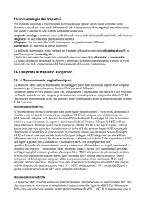 16.Immunologia dei trapianti 16.1Risposta al trapianto allogenico.