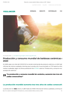 Producción y consumo mundial de baldosas cerámicas en 2020 - Vigilancer