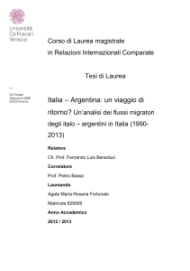 Analisi dei flussi migratori Argentini in Italia 1990-2003